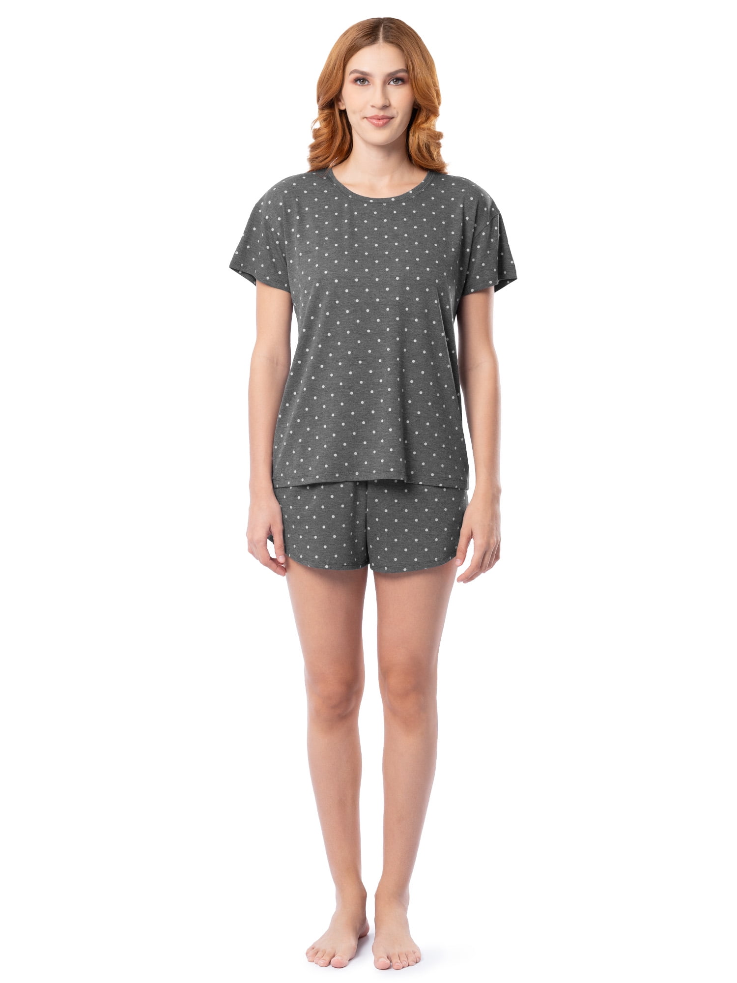 Fruit of the Loom Women's Soft and Breathable Short Sleeve Crew Top & Pajama Short Set, Sizes S-4X
