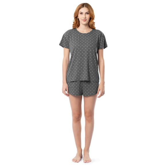 Fruit of the Loom Women's Soft and Breathable Short Sleeve Crew Top & Pajama Short Set, Sizes S-4X
