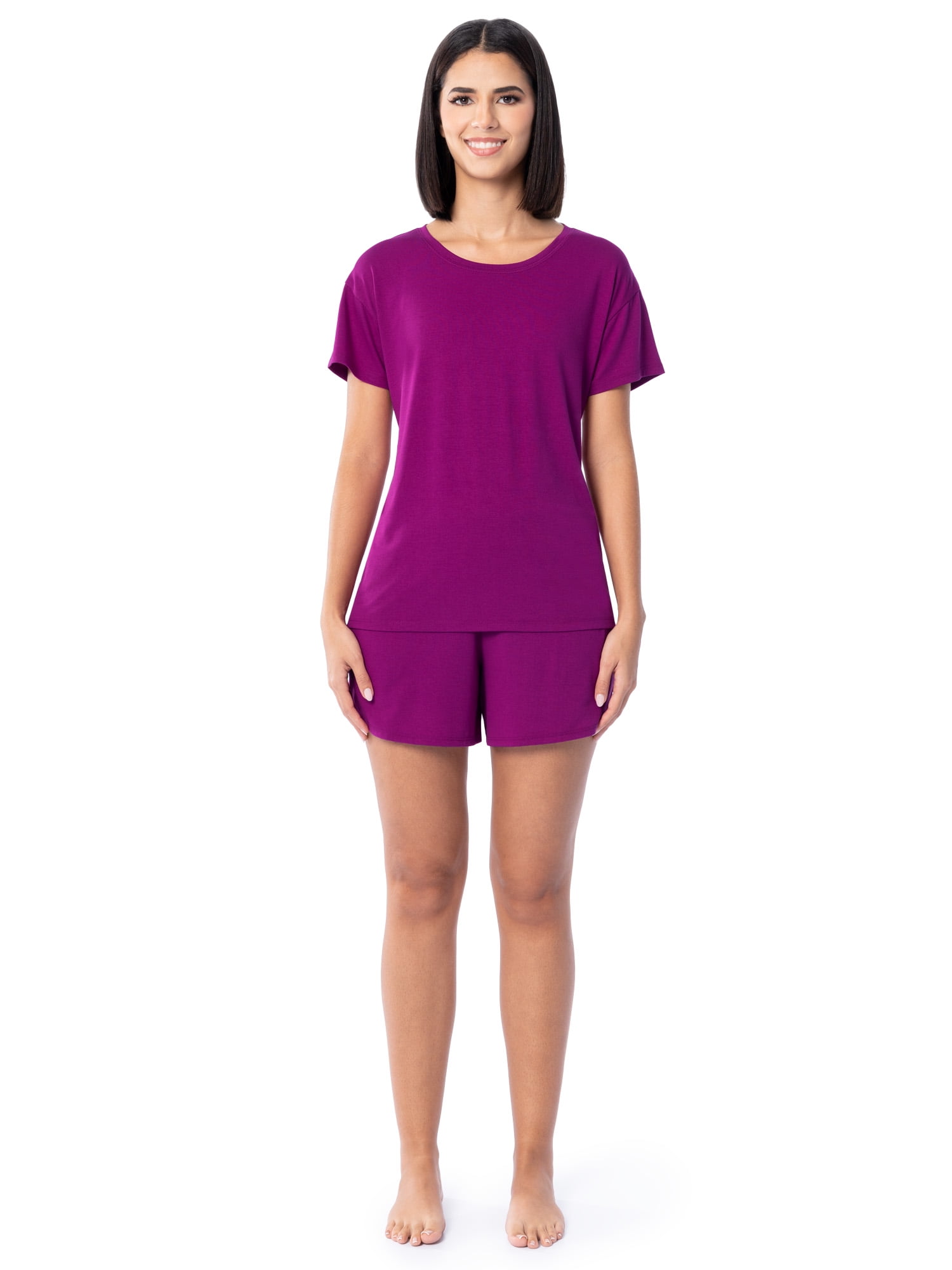 Fruit of the Loom Women's Soft and Breathable Short Sleeve Crew Top & Pajama Short Set, Sizes S-4X
