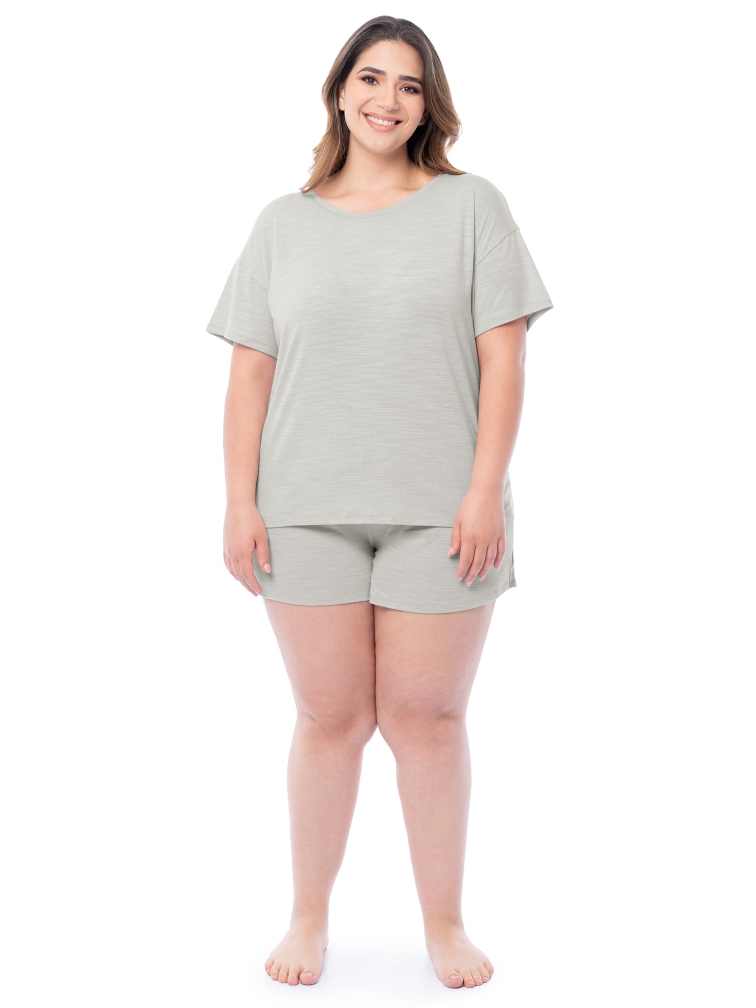 Fruit of the Loom Women's Soft and Breathable Short Sleeve Crew Top & Pajama Short Set, Sizes S-4X