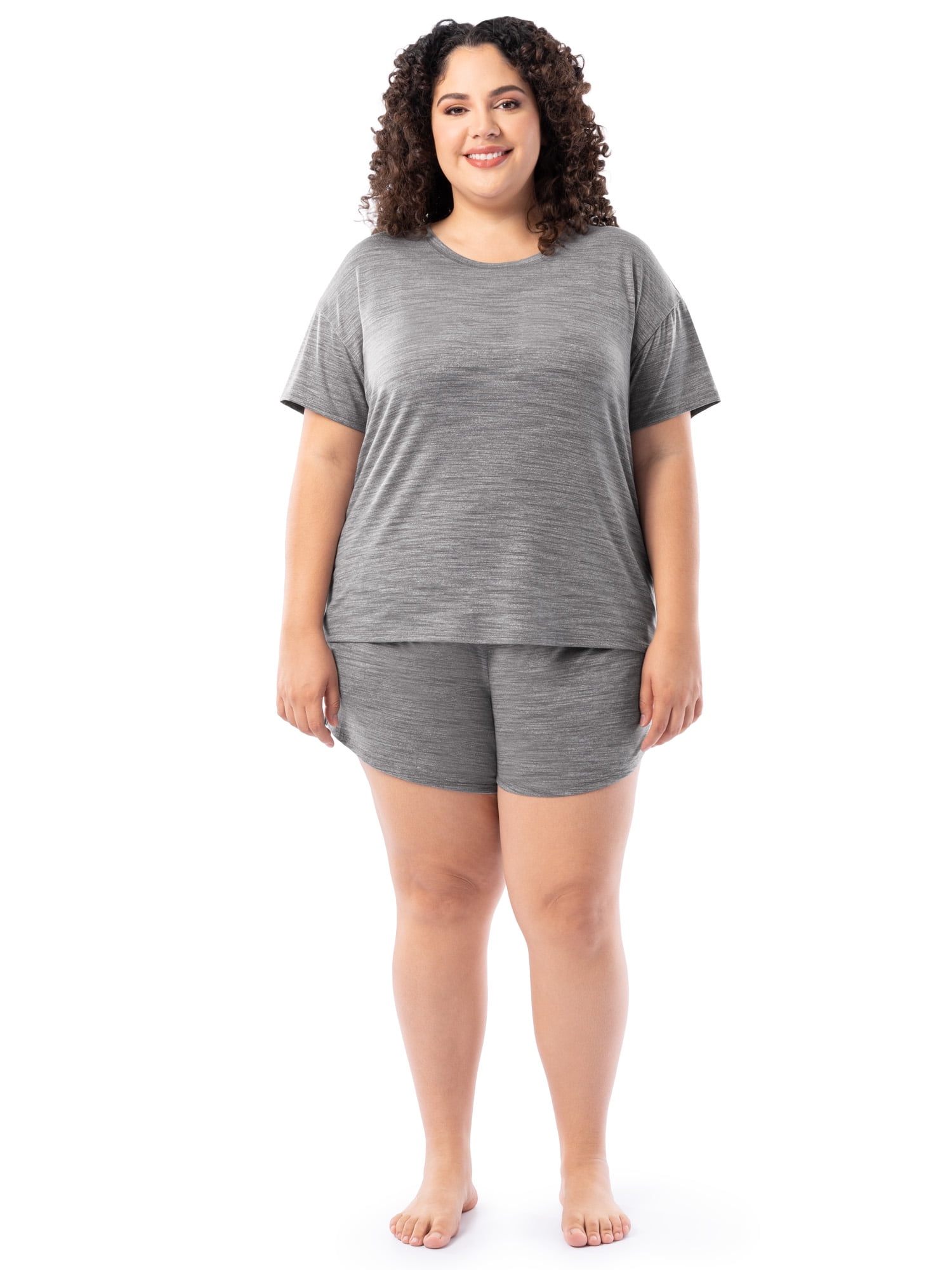 Fruit of the Loom Women's Soft and Breathable Short Sleeve Crew Top & Pajama Short Set, Sizes S-4X