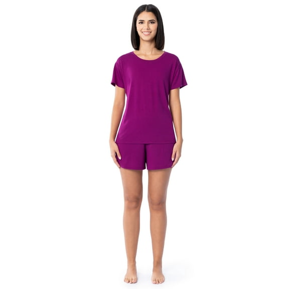 Fruit of the Loom Women's Soft and Breathable Short Sleeve Crew Top & Pajama Short Set, Sizes S-4X