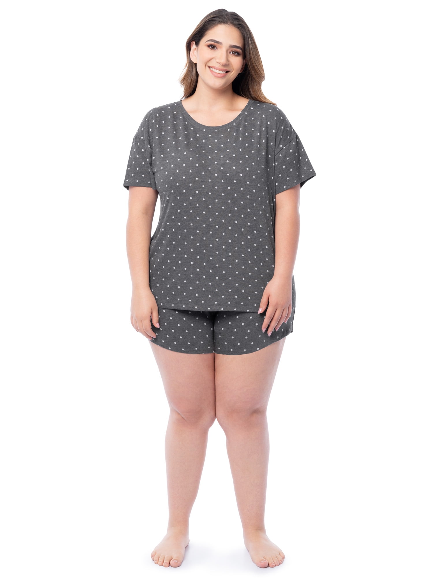 Fruit of the Loom Women's Soft and Breathable Short Sleeve Crew Top & Pajama Short Set, Sizes S-4X