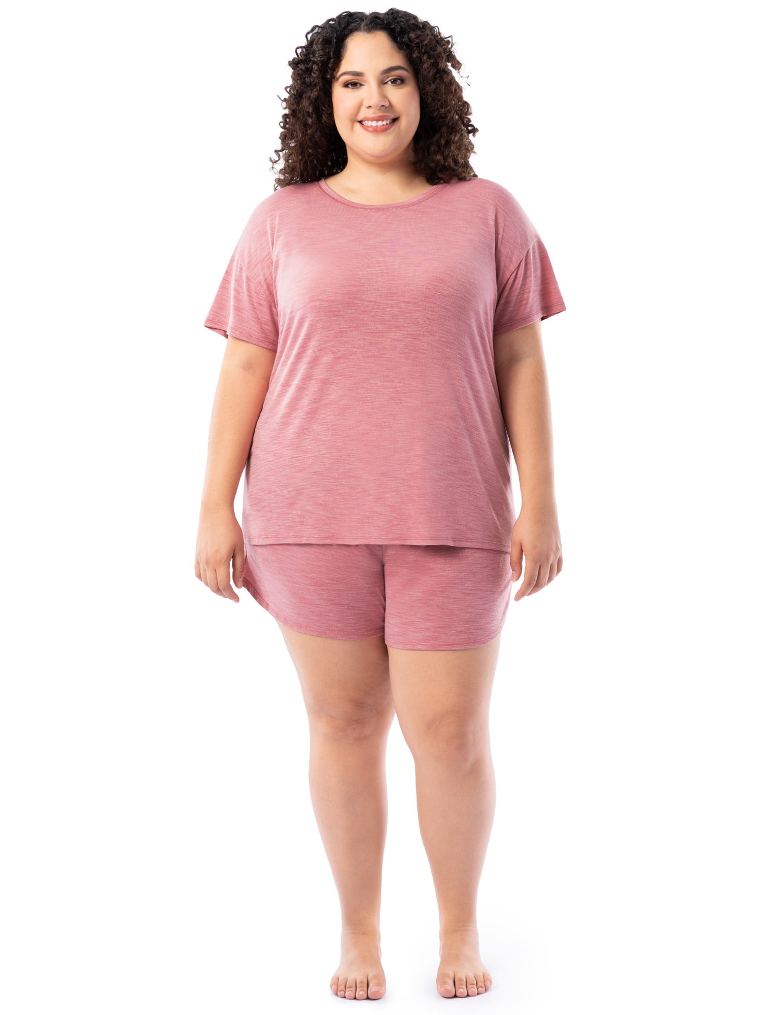 Fruit of the Loom Women's Soft and Breathable Short Sleeve Crew Top & Pajama Short Set, Sizes S-4X