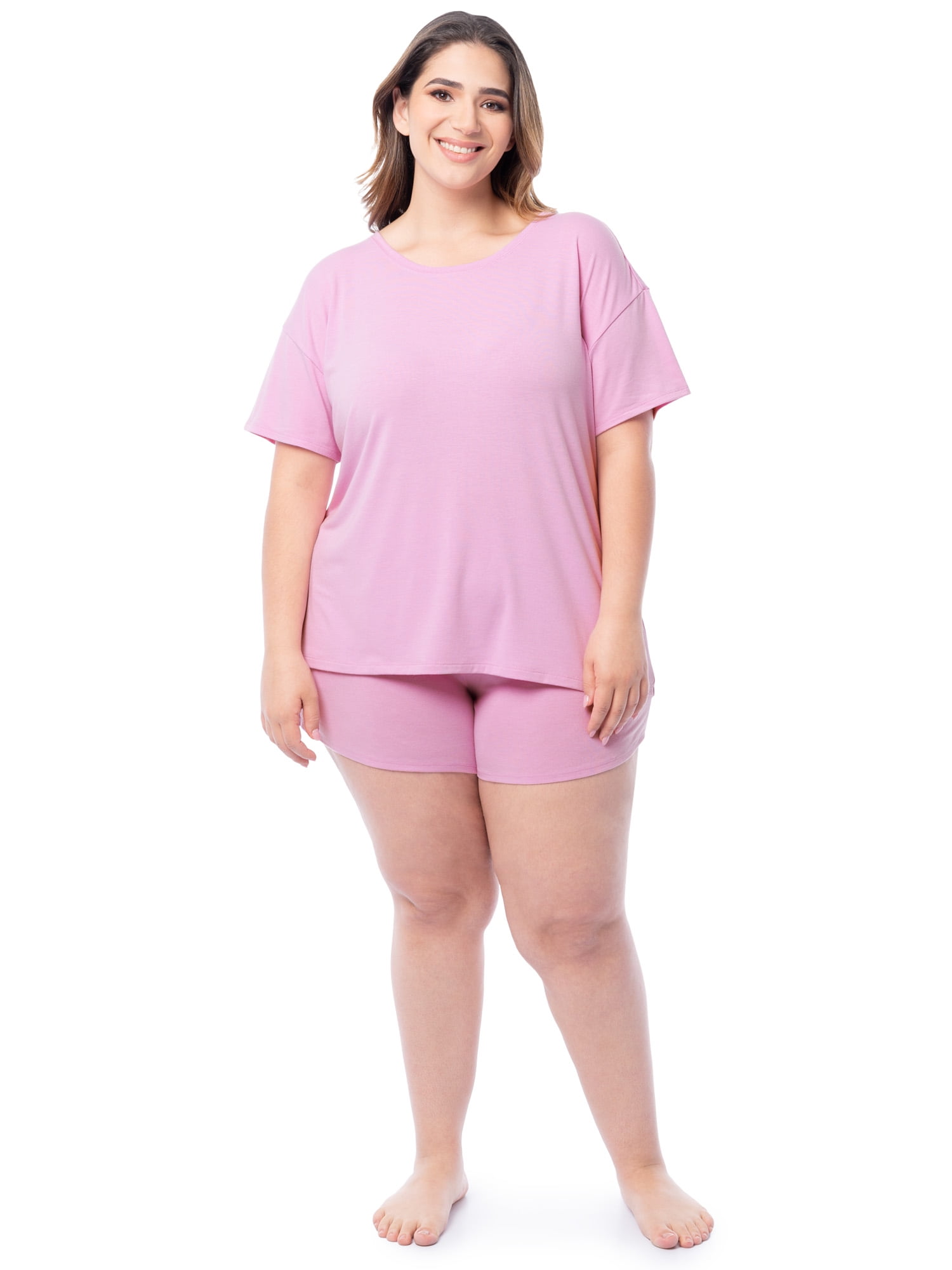 Fruit of the Loom Women's Soft and Breathable Short Sleeve Crew Top & Pajama Short Set, Sizes S-4X
