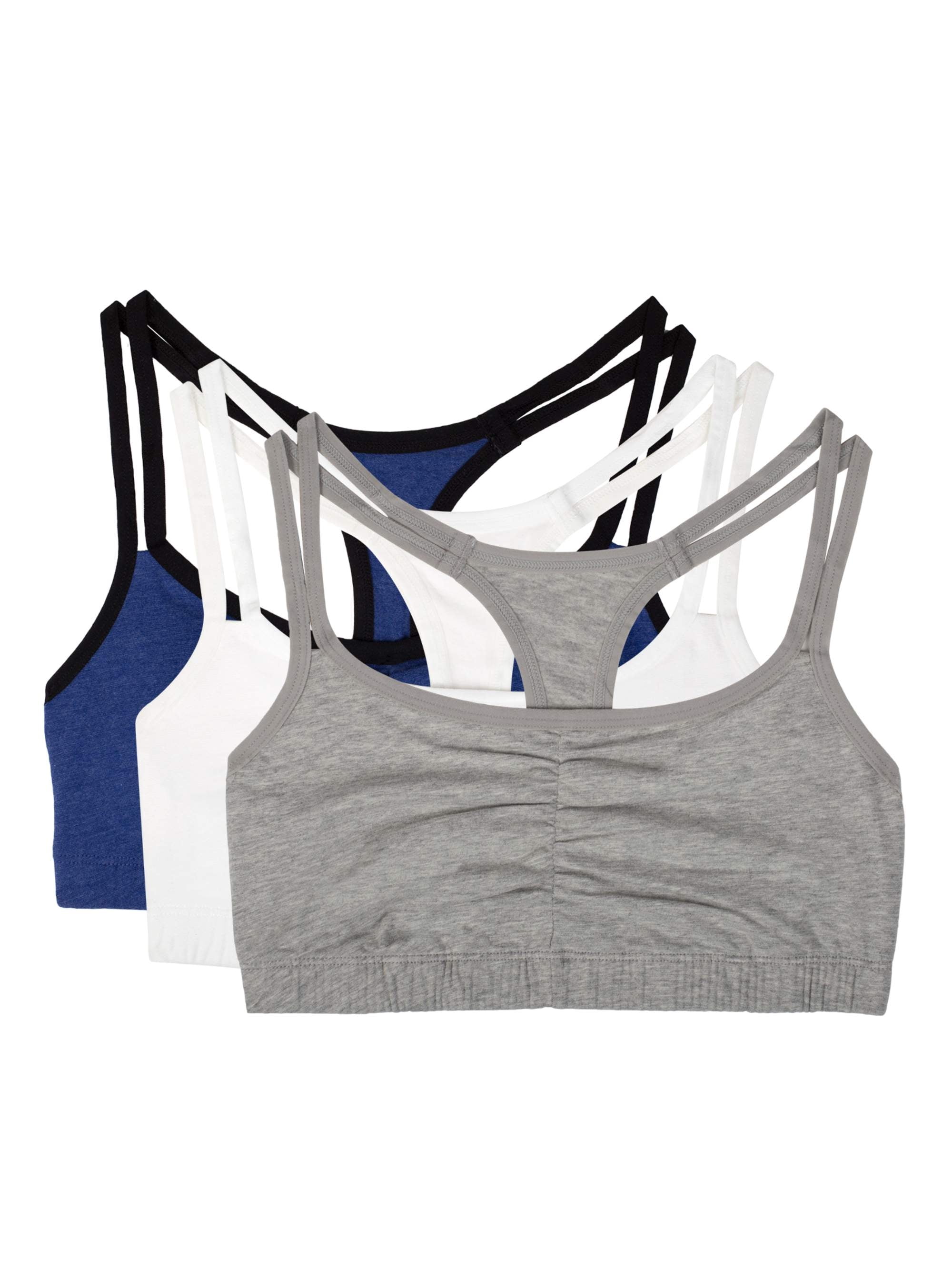 Fruit of the Loom Women's Tank Style Cotton Sports Bra 3-Pack Rose  Impression Print/White/Blue 38