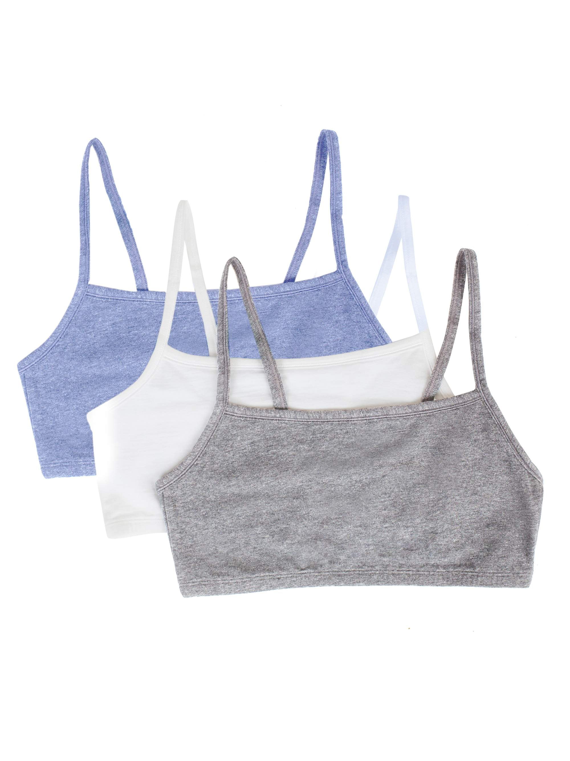 Fruit of the Loom girls Cotton Built-up Stretch Sports Bra,  Blueberry/Black/Grey/White/Sand/