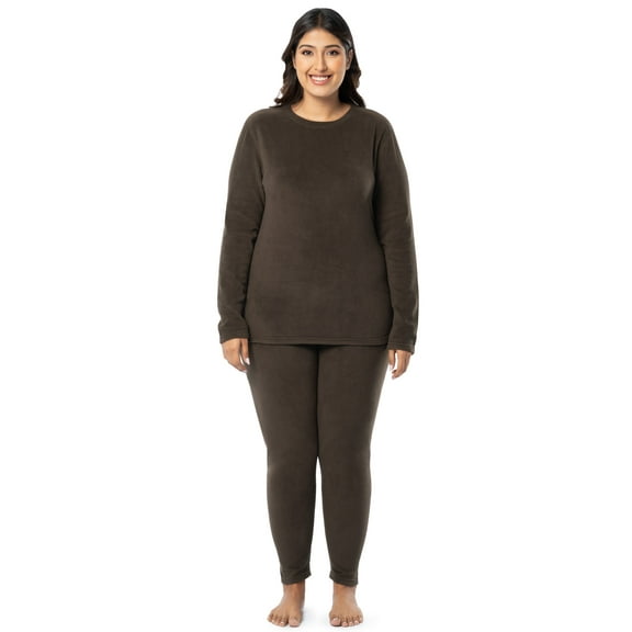 Fruit of the Loom Women's Stretch Fleece Thermal Top and Bottom Set, Sizes S-4X