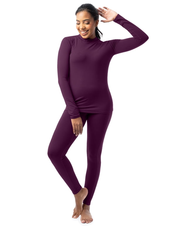 Women's Thermal Performance High Mock Neck Top & Thermal Legging Bottom Set, Sizes XS-XXXL