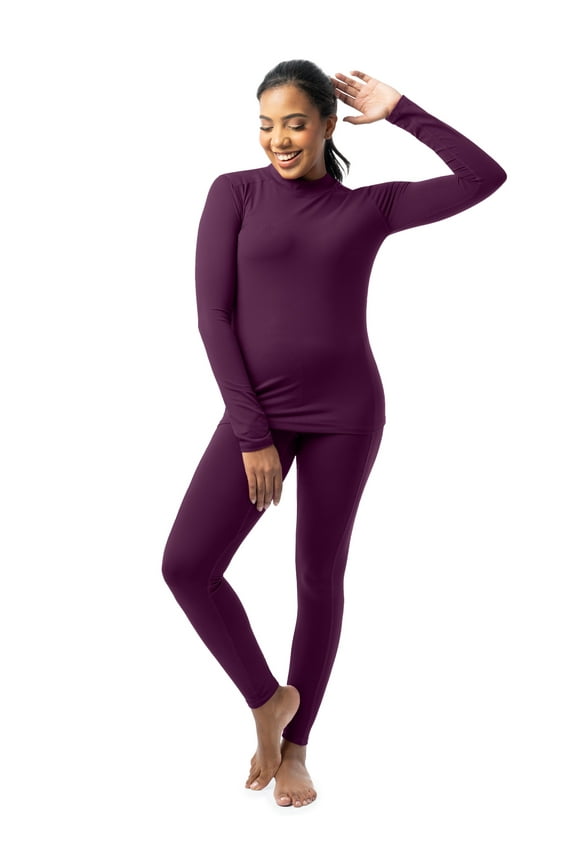 Women's Thermal Performance High Mock Neck Top & Thermal Legging Bottom Set, Sizes XS-XXXL