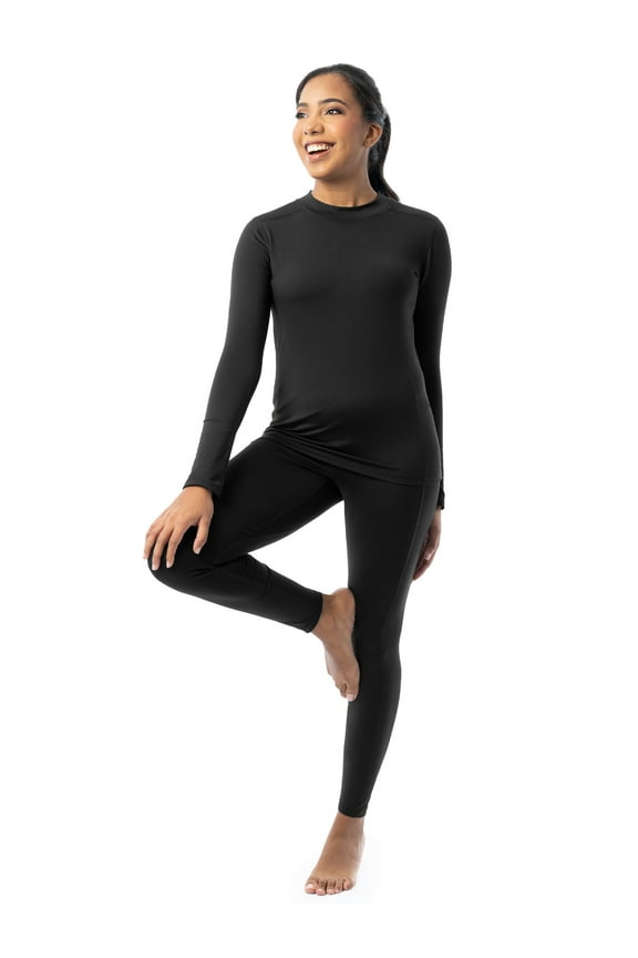 Women's Thermal Performance High Mock Neck Top & Thermal Legging Bottom Set, Sizes XS-XXXL