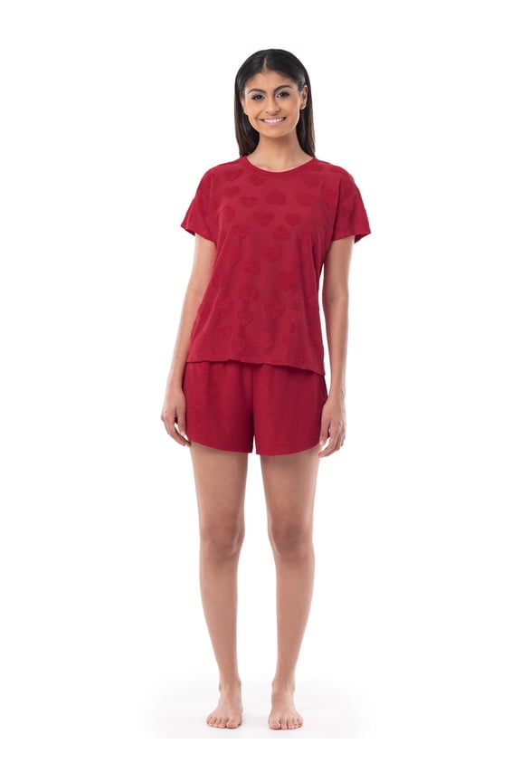 Women's Sleep Short Sleeve PlushTerry Cloth Top and Pajama Short Set, Sizes S-4XL