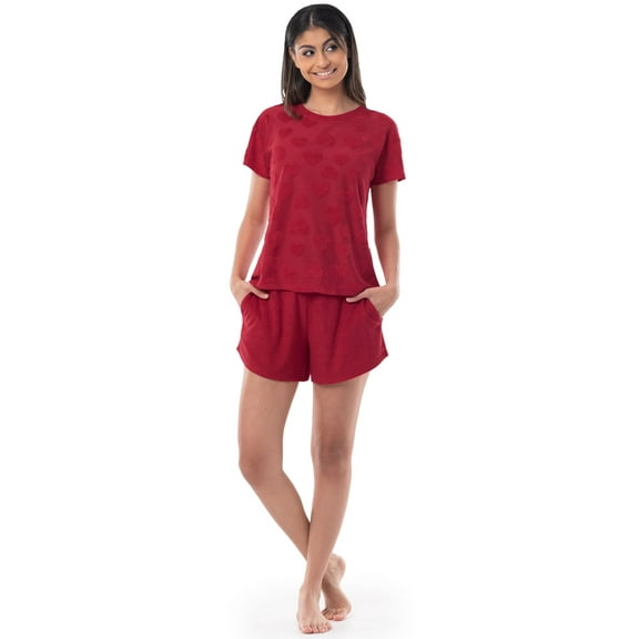 Fruit of the Loom Women's Sleep Short Sleeve PlushTerry Cloth Top and Pajama Short Set, Sizes S-4XL