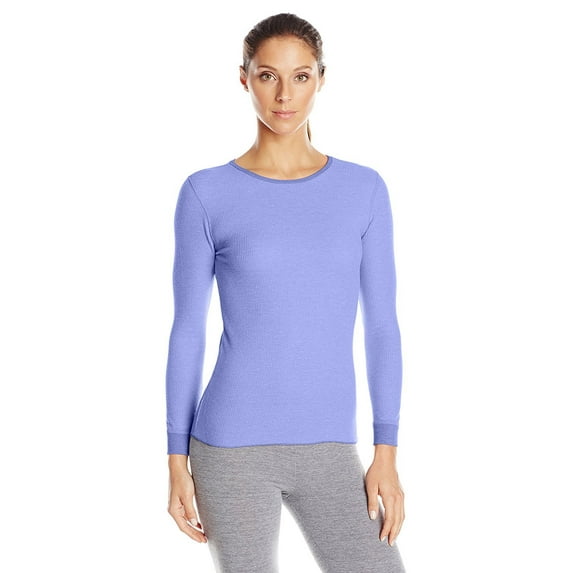 Fruit of the Loom Women's Waffle Thermal Crew Tops, Peri Pop Heather, Small