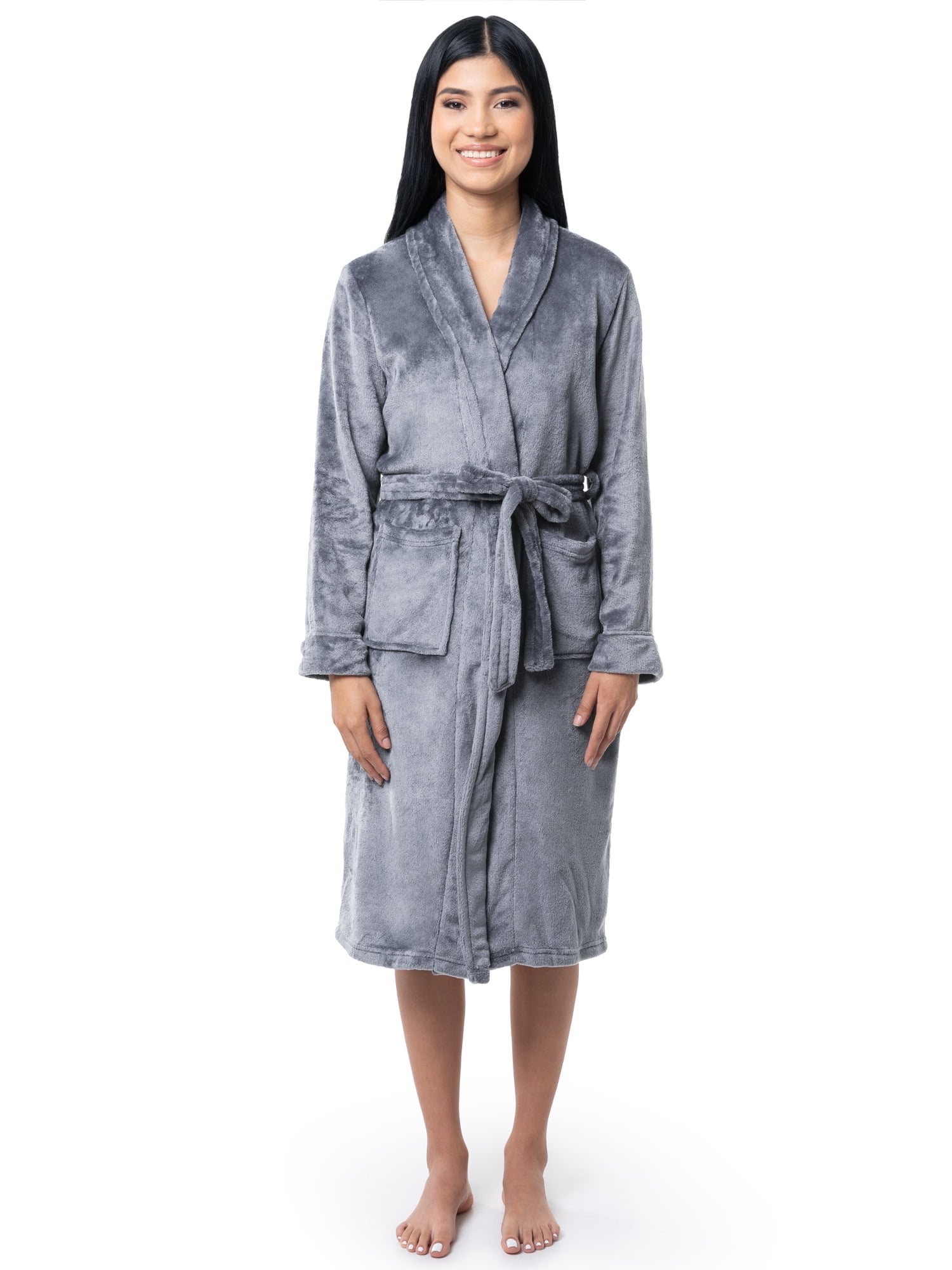 Monument Gray Plush Fleece Shawl Collar Robe