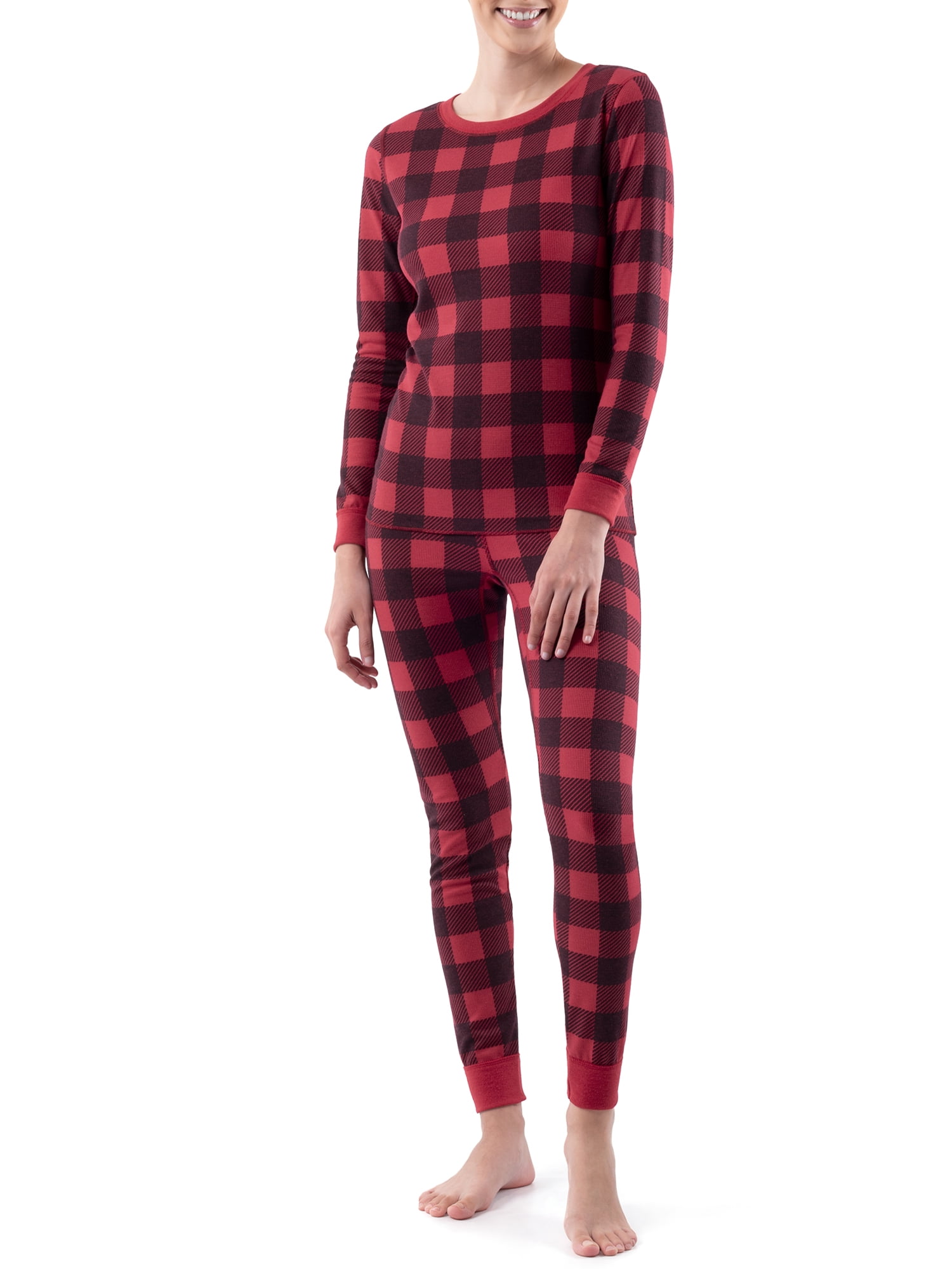 Fruit of the Loom Women's and Women's Plus Long Underwear 2-Piece Waffle Top and Bottom Thermal Set, Prints