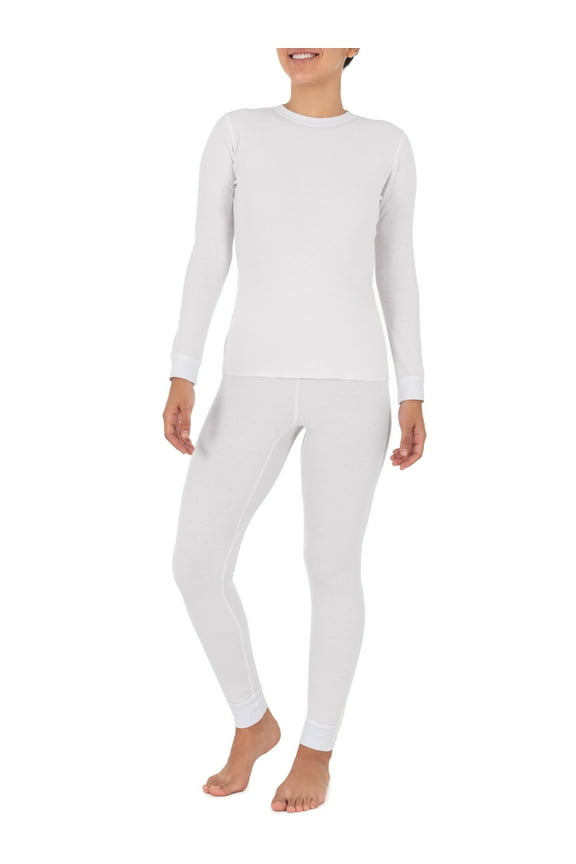 Women's and Women's Plus Long Underwear Thermal Waffle Top and Bottom Set