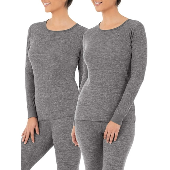 Fruit of the Loom Women's and Women's Plus Long Underwear Waffle Crew Neck Thermal Top, 2-Pack