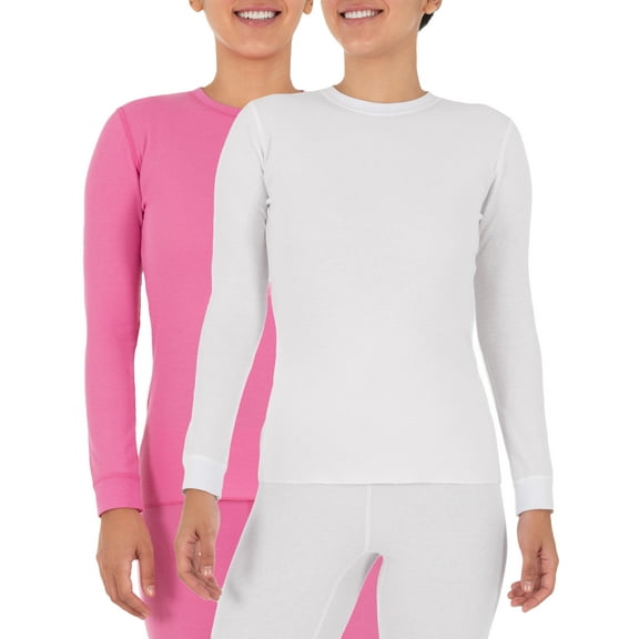 Fruit of the Loom Women's and Women's Plus Long Underwear Waffle Crew Neck Thermal Top, 2-Pack