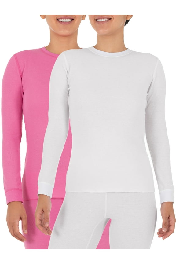 Women's and Women's Plus Long Underwear Waffle Crew Neck Thermal Top, 2-Pack