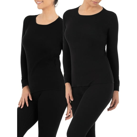 Fruit of the Loom Women's and Women's Plus Long Underwear Waffle Crew Neck Thermal Top, 2-Pack