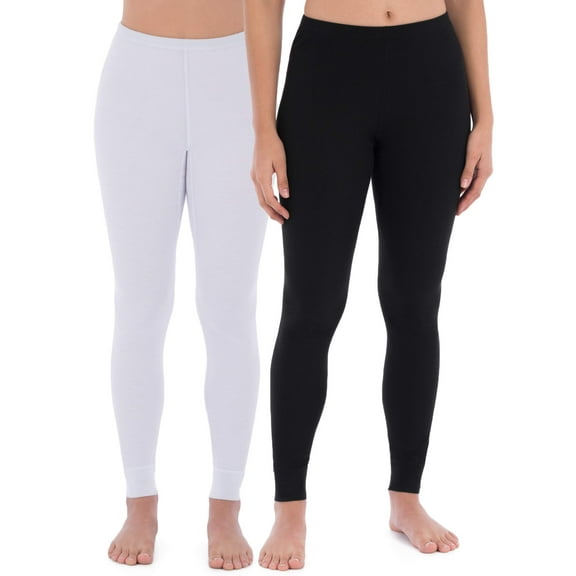 Fruit of the Loom Women's and Women's Plus Long Underwear Waffle Thermal Bottoms, 2-Pack
