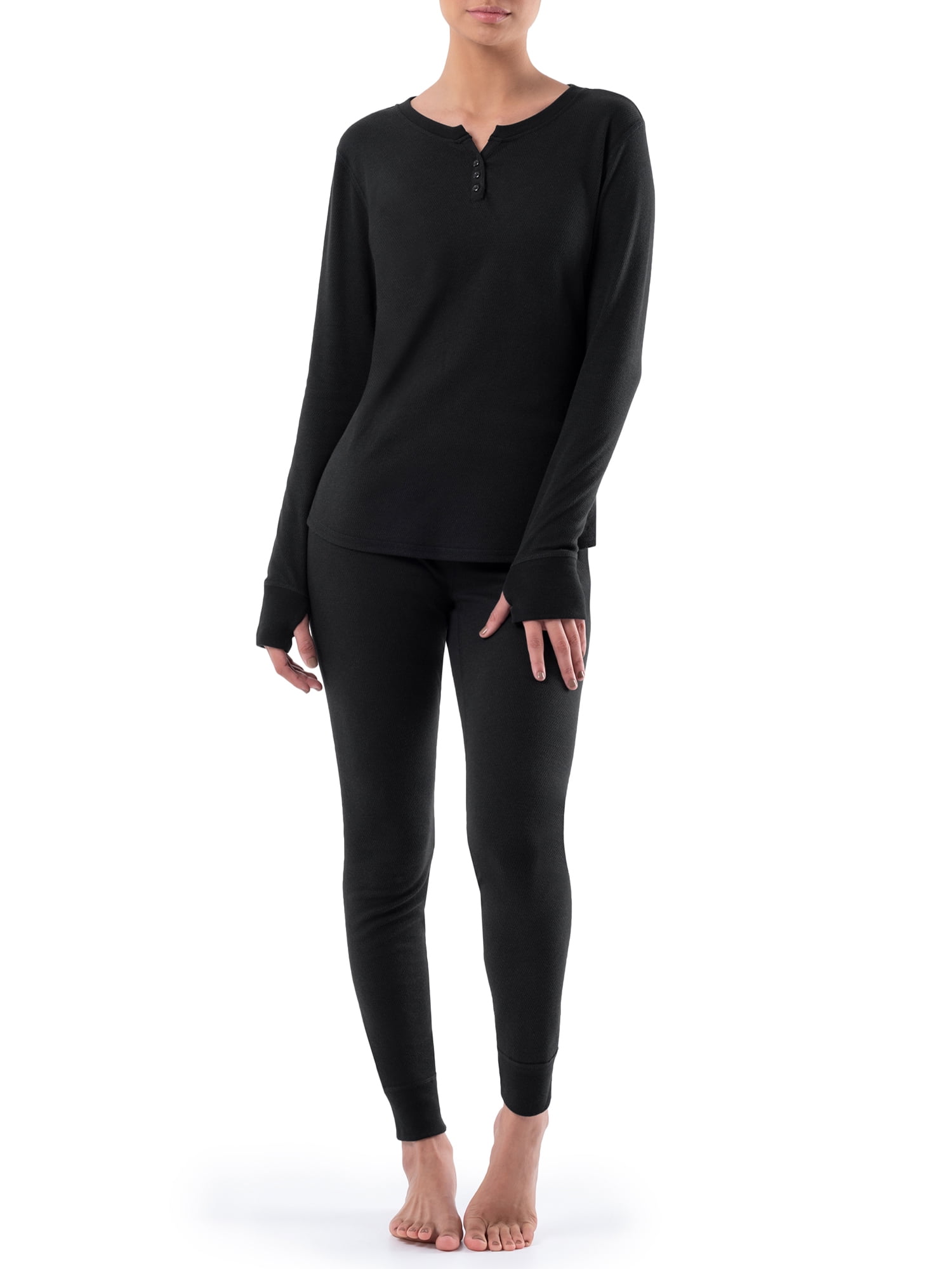 Fruit of the Loom Women's and Women's Plus Thermal Henley Top & Bottom Set