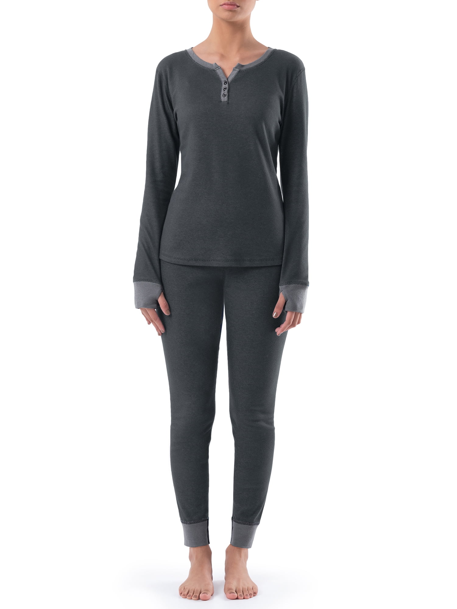 Fruit of the Loom Women's and Women's Plus Thermal Henley Top & Bottom Set  