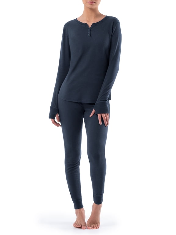Women's and Women's Plus Thermal Henley Top & Bottom Set