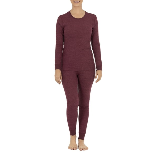 Fruit of the Loom Women's and Women's Plus Thermal Waffle Sleep Top and Bottom- 2 Pack Set