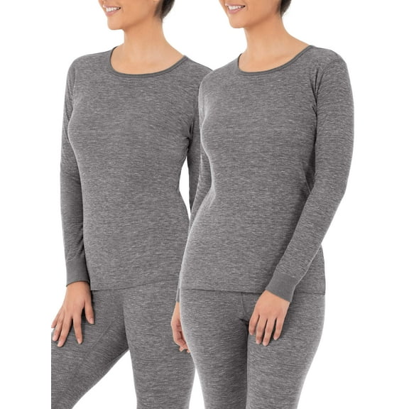 Fruit of the Loom Women's and Women's Plus Waffle Thermal Underwear Crew Sleep Top - 2 Pack