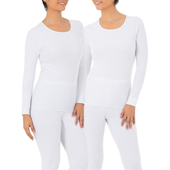 Fruit of the Loom Women's and Women's Plus Waffle Thermal Underwear Crew Sleep Top - 2 Pack