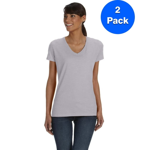 Fruit of the Loom Womens HD V-Neck T-Shirt L39VR (2 PACK)