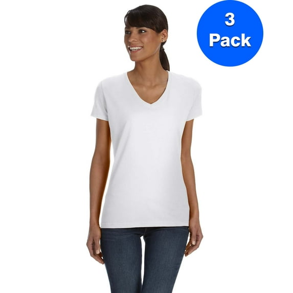 Fruit of the Loom Womens HD V-Neck T-Shirt L39VR (3 PACK)