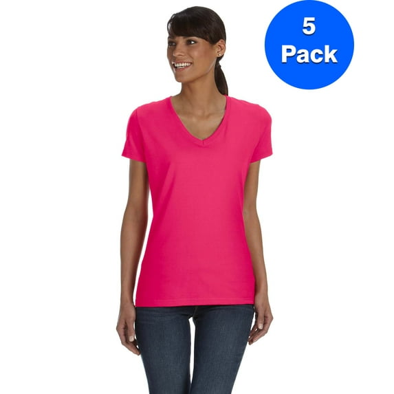 Fruit of the Loom Womens HD V-Neck T-Shirt L39VR (5 PACK)