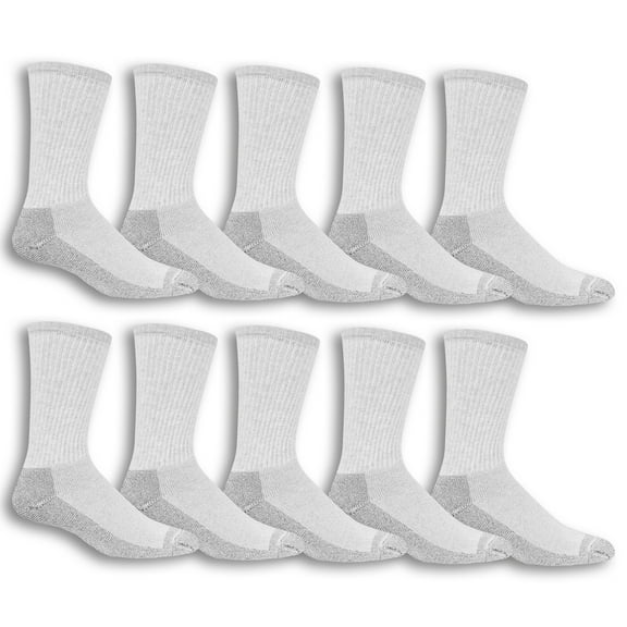 Fruit of the Loom Work Gear Crew Socks for Men, Gray, Sizes 6-12 (10-Pack)