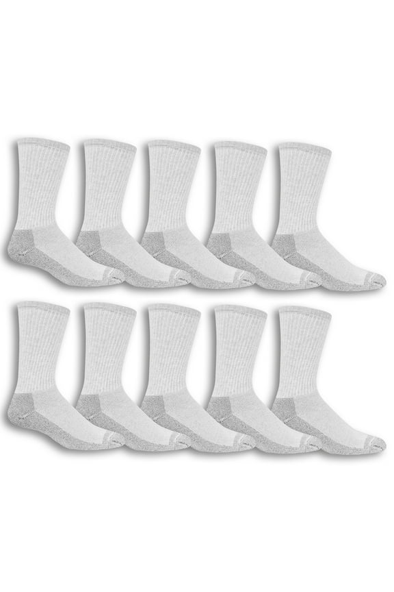 Work Gear Crew Socks for Men, Gray, Sizes 6-12 (10-Pack)