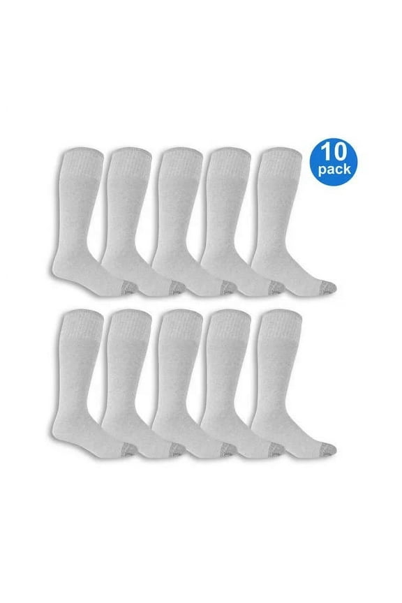 Work Gear over the calf Crew Socks for Men, Gray, Size 6-12 (10-Pack)