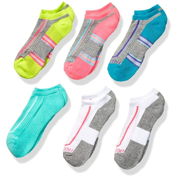 Fruit of the Loom girls Everyday Active Cushioned No Show 6 Pair Casual Sock, Grey Assorted, Shoe Size 10.5 - 4 M US