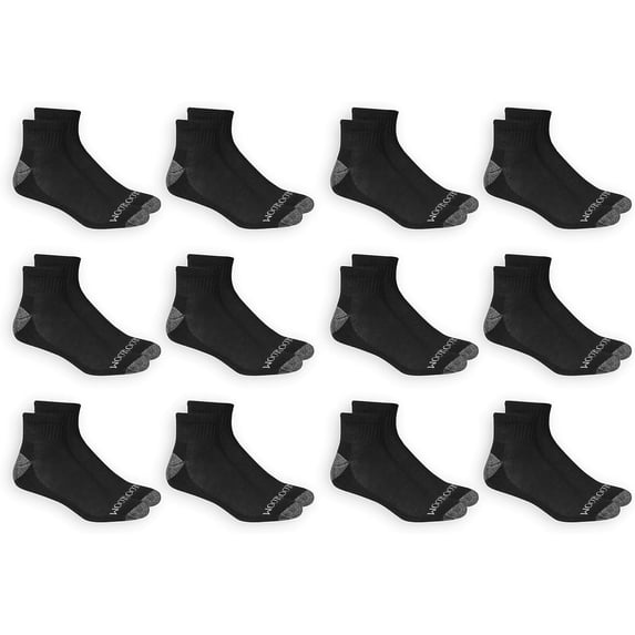 Fruit of the Loom mens 12 Pair Pack Dual Defense Cushioned Casual Sock, Black, 6-12