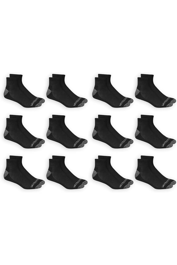 Fruit of the Loom mens 12 Pair Pack Dual Defense Cushioned Casual Sock, Black, 6-12