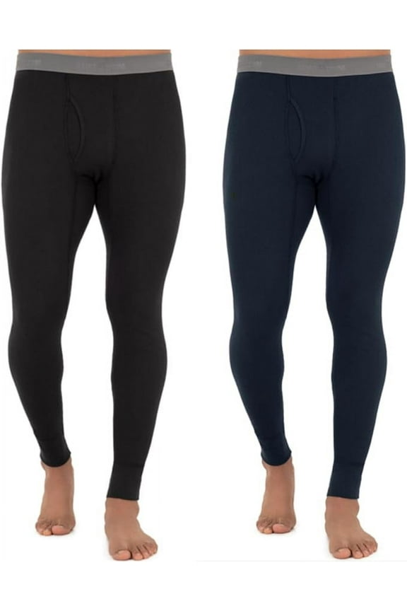 mens Recycled Premium Waffle Thermal Underwear Long Johns Bottom, Black/Navy Size XL