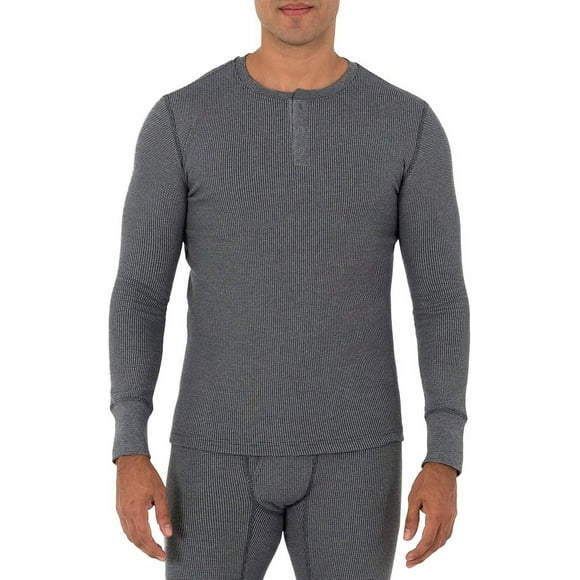 Fruit of the Loom mens Recycled Waffle Thermal Underwear Henley Top