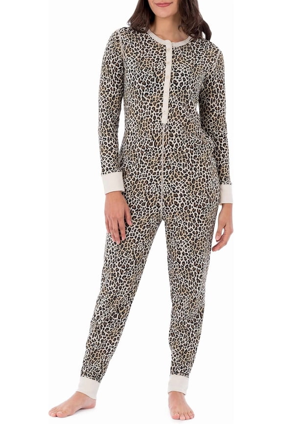 womens Micro Waffle Premium Thermal Union Suit - Animal Print