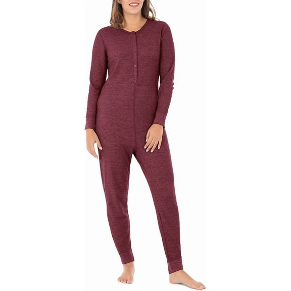 Fruit of the Loom womens Micro Waffle Premium Thermal Union Suit - Merlot Heather