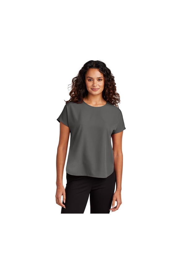 Women's Stretch Crepe Crew | Lightweight Short Sleeve Top for Women, Dressy T-Shirt for Work & Casual Wear - Anchor Grey XS