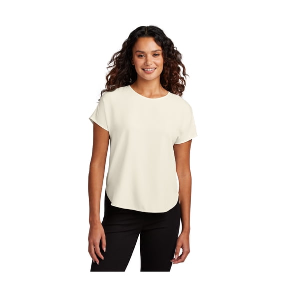 MERCER+METTLE Women's Stretch Crepe Crew | Lightweight Short Sleeve Top for Women, Dressy T-Shirt for Work & Casual Wear - Ivory Chiffon 4XL