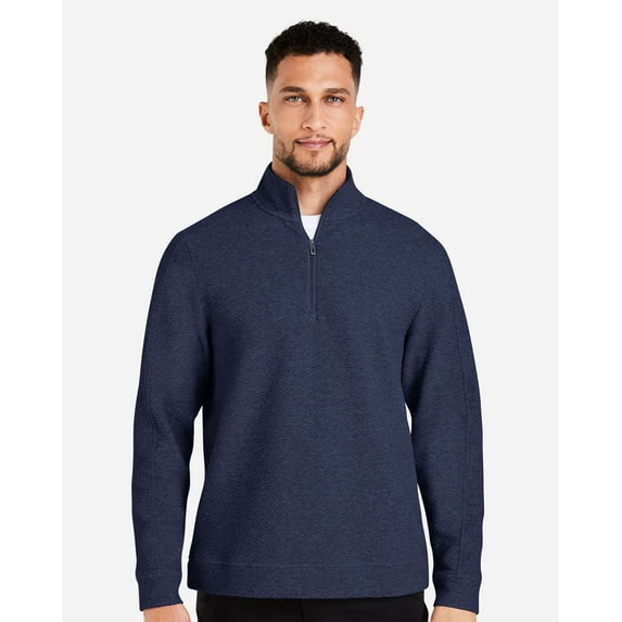 North End NE725 Men's Spirit Textured Quarter-Zip Pullover-Classic Navy Heather-5XL