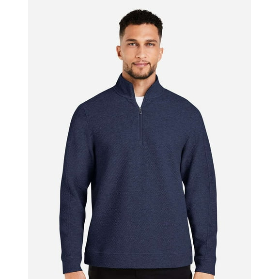 North End NE725 Men's Spirit Textured Quarter-Zip Pullover-Classic Navy Heather-2XL