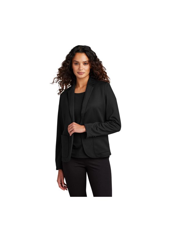 Women's Relaxed Knit Blazer | Casual Blazer Jacket for Women, Double Knit Business Casual Top for Work - Deep Black XS